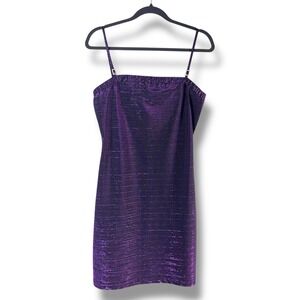 All That Jazz Womens Sz Large Mini Dress Purple Metallic Whimsigoth 90s Party
